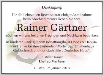 Traueranzeige von Rainer Gärtner von Mitteldeutsche Zeitung Bernburg