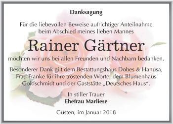 Traueranzeige von Rainer Gärtner von Super Sonntag Bernburg