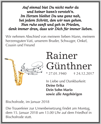 Traueranzeige von Rainer Günthner von Mitteldeutsche Zeitung