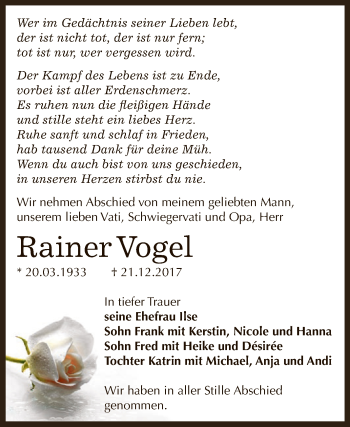 Traueranzeige von Rainer Vogel von Super Sonntag Zeitz