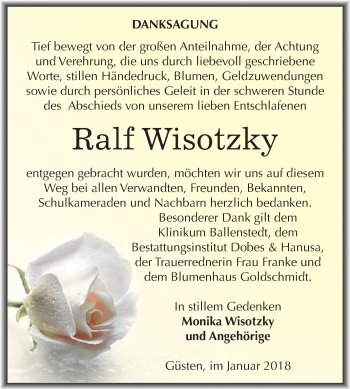 Traueranzeige von Ralf Wisotzky von Mitteldeutsche Zeitung Bernburg