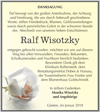 Traueranzeige von Ralf Wisotzky von Super Sonntag Bernburg