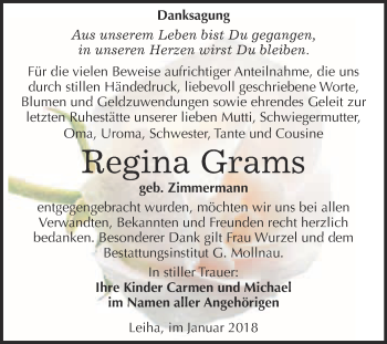 Traueranzeige von Regina Grams von WVG - Wochenspiegel Merseburg