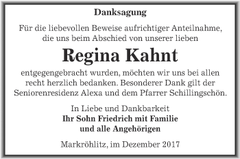 Traueranzeige von Regina Kahnt von WVG - Wochenspiegel NMB / WSF / ZTZ