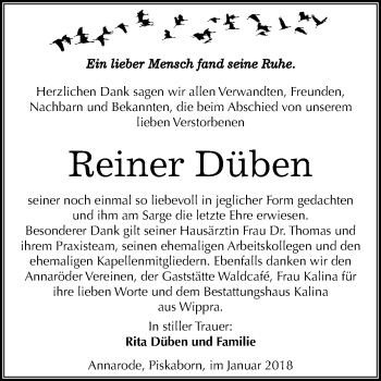 Traueranzeige von Reiner Düben von Mitteldeutsche Zeitung