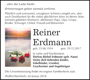 Traueranzeige von Reiner Erdmann von Mitteldeutsche Zeitung Bitterfeld