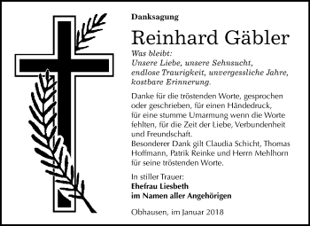 Traueranzeige von Reinhard Richard Gäbler von Mitteldeutsche Zeitung Merseburg/Querfurt