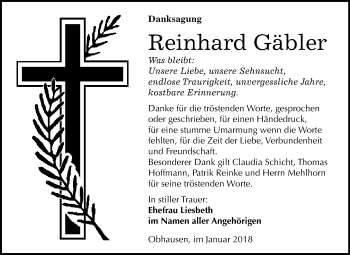 Traueranzeige von Reinhard Richard Gäbler von WVG - Wochenspiegel Merseburg