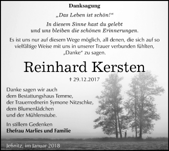 Traueranzeige von Reinhard Kersten von Mitteldeutsche Zeitung Bitterfeld