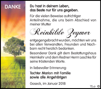 Traueranzeige von Reinhilde Zeymer von Mitteldeutsche Zeitung Weißenfels