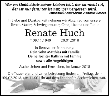 Traueranzeige von Renate Huch von Mitteldeutsche Zeitung