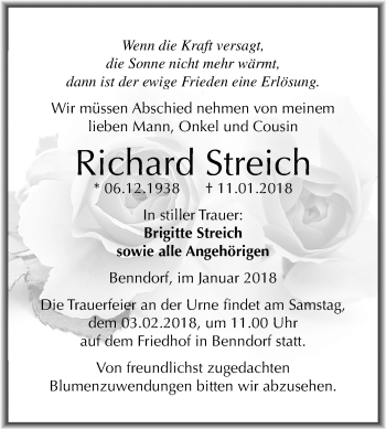 Traueranzeige von Richard Streich von Mitteldeutsche Zeitung
