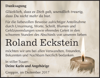 Traueranzeige von Roland Eckstein von Mitteldeutsche Zeitung Bitterfeld