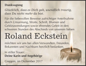 Traueranzeige von Roland Eckstein von WVG - Wochenspiegel Bitterfeld
