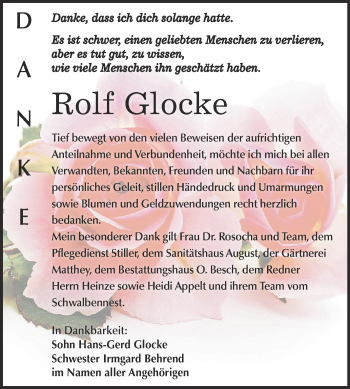 Traueranzeige von Rolf Glocke von WVG - Wochenspiegel Dessau / Köthen