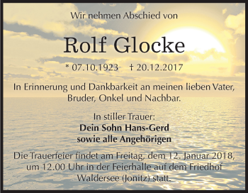 Traueranzeige von Rolf Glocke von Mitteldeutsche Zeitung Dessau-Roßlau