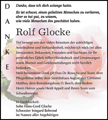 Traueranzeige von Rolf Glocke von Mitteldeutsche Zeitung Dessau-Roßlau