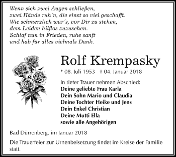 Traueranzeige von Rolf Krempasky von Mitteldeutsche Zeitung Merseburg/Querfurt