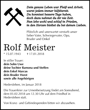 Traueranzeige von Rolf Meister von Mitteldeutsche Zeitung
