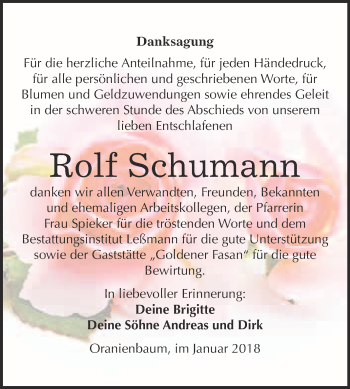 Traueranzeige von Rolf Schumann von WVG - Wochenspiegel Wittenberg