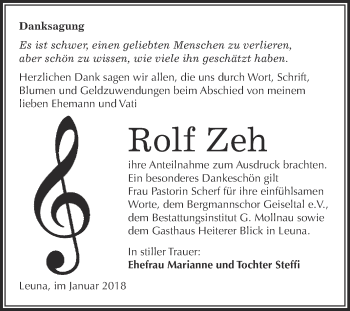 Traueranzeige von Rolf Zeh von WVG - Wochenspiegel Merseburg