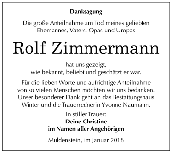 Traueranzeige von Rolf Zimmermann von Mitteldeutsche Zeitung Bitterfeld