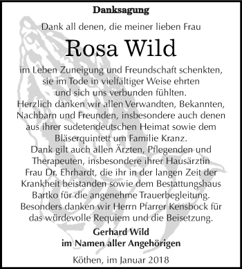 Traueranzeige von Rosa Wild von WVG - Wochenspiegel Dessau / Köthen
