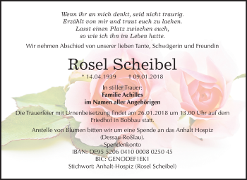 Traueranzeige von Rosel Scheibel von Mitteldeutsche Zeitung Bitterfeld