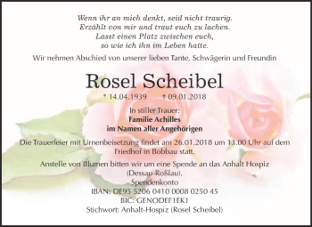 Traueranzeige von Rosel Scheibel von WVG - Wochenspiegel Bitterfeld