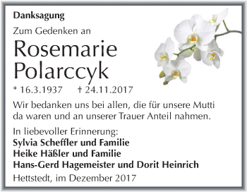 Traueranzeige von Rosemarie Polarccyk von Super Sonntag SGH Mansf. Land