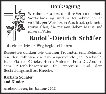 Traueranzeige von Rudolf-Dietrich Schäfer von Super Sonntag Aschersleben