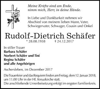 Traueranzeige von Rudolf-Dietrich Schäfer von Mitteldeutsche Zeitung Aschersleben