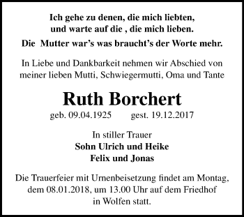 Traueranzeige von Ruth Borchert von Mitteldeutsche Zeitung Bitterfeld