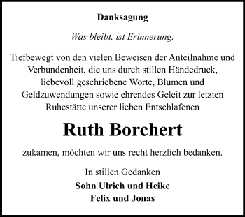 Traueranzeige von Ruth Borchert von Mitteldeutsche Zeitung Bitterfeld