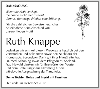 Traueranzeige von Ruth Knappe von Mitteldeutsche Zeitung