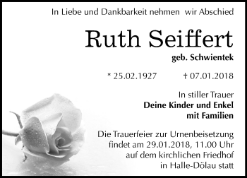 Traueranzeige von Ruth Seiffert von Mitteldeutsche Zeitung Halle/Saalkreis