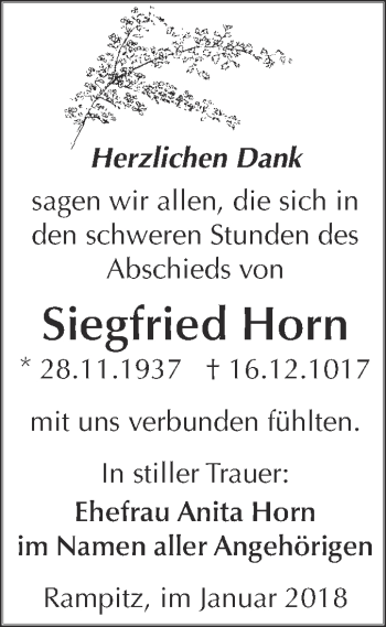Traueranzeige von Siegfried Horn von Super Sonntag Merseburg