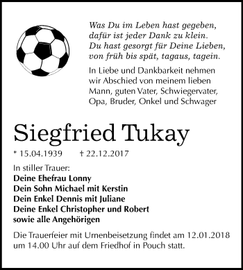Traueranzeige von Siegfried Tukay von Mitteldeutsche Zeitung Bitterfeld