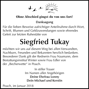 Traueranzeige von Siegfried Tukay von Mitteldeutsche Zeitung Bitterfeld
