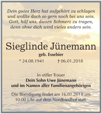 Traueranzeige von Sieglinde Jünemann von Mitteldeutsche Zeitung Halle/Saalkreis