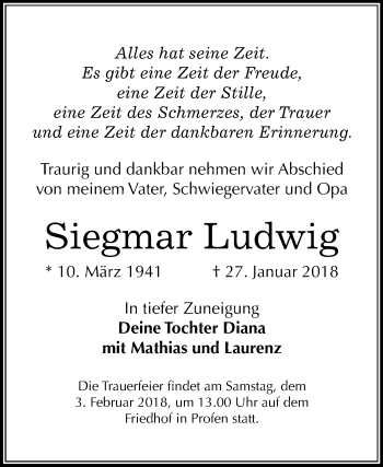Traueranzeige von Siegmar Ludwig von Mitteldeutsche Zeitung Zeitz