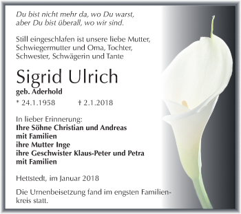 Traueranzeige von Sigrid Ulrich von Mitteldeutsche Zeitung