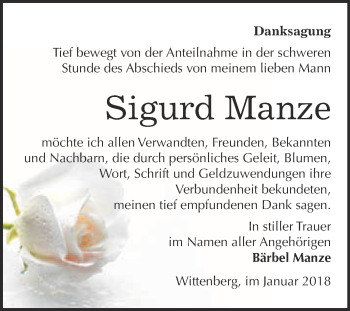 Traueranzeige von Sigurd Manze von WVG - Wochenspiegel Wittenberg