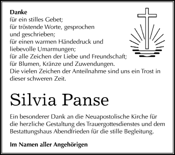 Traueranzeige von Silvia Panse von WVG - Wochenspiegel Merseburg