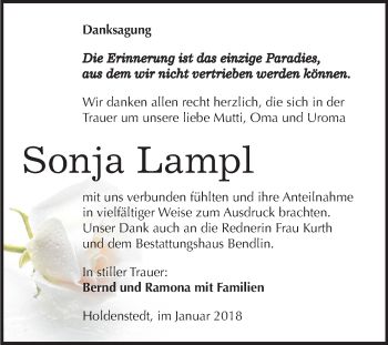 Traueranzeige von Sonja Lampl von Mitteldeutsche Zeitung