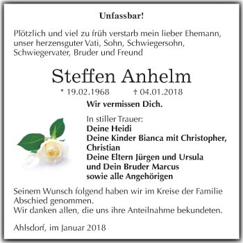 Traueranzeige von Steffen Anhelm von Mitteldeutsche Zeitung