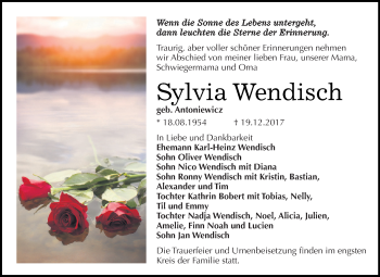Traueranzeige von Sylvia Wendisch von WVG - Wochenspiegel Dessau / Köthen