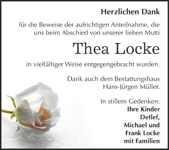 Traueranzeige von Thea Locke von Super Sonntag Aschersleben