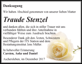 Traueranzeige von Traude Stenzel von Super Sonntag Aschersleben