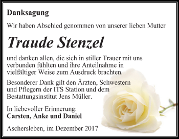 Traueranzeige von Traude Stenzel von Mitteldeutsche Zeitung Aschersleben